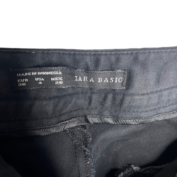 Zara Basic black gold zipper accent trouser ankle cropped pants Sz 4 - Picture 4 of 4
